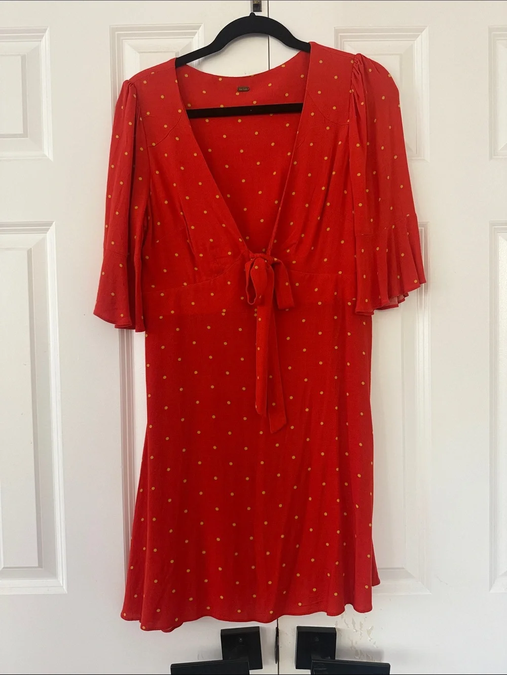 Free People Red Mini Dress with Yellow Polka Dots Small